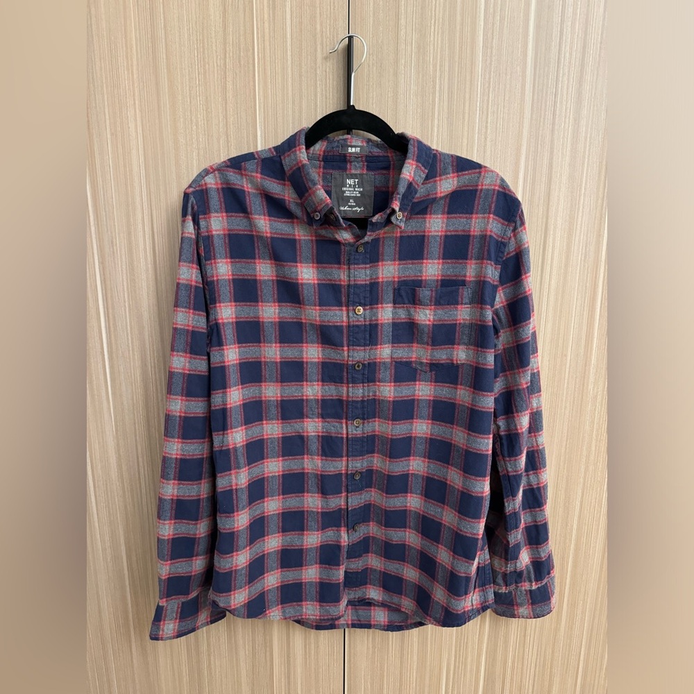 Men’s Red Blue and Grey Flannel Shirt